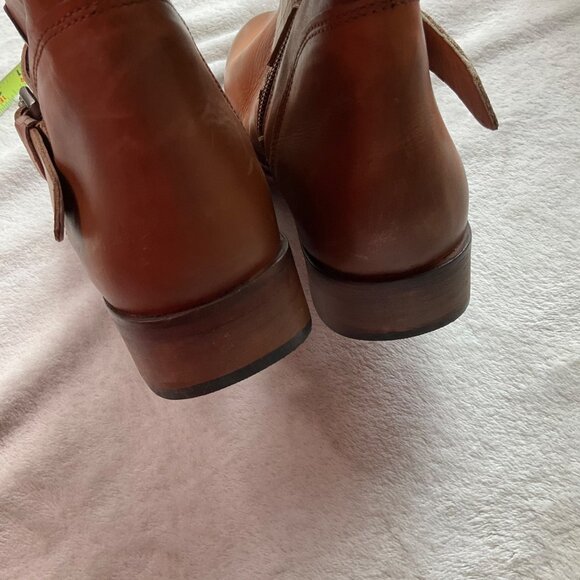 Tan Leather Combat Boots with Shearling Cuff - Picture 8 of 15